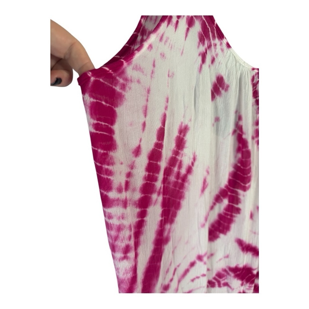 Raviya Tie - Dye Maxi Magenta White Gauze Criss Cross Back Flowy Cover Up Dress - Picture 4 of 12
